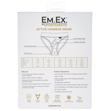 Sportsheets Em.ex Silhouette Strap-On Harness 3XL packaging displaying features and size chart.