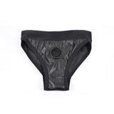 Sportsheets Em Ex Fit Patent Corset Harness Large - black harness with circular opening for secure fit.