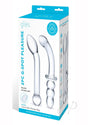 Glas G-Spot Pleasure Dildo Set (2 piece) Clear packaging featuring two glass dildos and luxury storage bag.