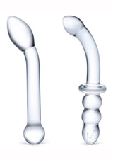 Glas G-Spot Pleasure Dildo Set (2 piece) Clear features two glass dildos for targeted stimulation.