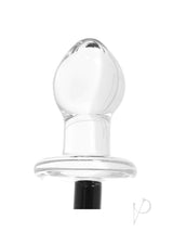 Glas Stallion Glass Pony Tail Butt Plug Clear Black showcasing the smooth glass design and elegant pony tail attachment.