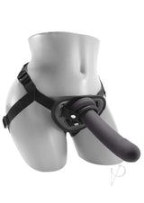 VeDO Strapped Vibrating Strap On Remote Just Black showcased on a mannequin with a harness.