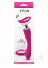 Inya Silicone Rechargeable Pump and Vibrator Pink with unique suction and vibration functions for stimulating pleasure.