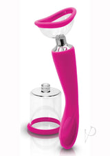 Inya Silicone Rechargeable Pump and Vibrator Pink with suction cup detail for versatile body play.
