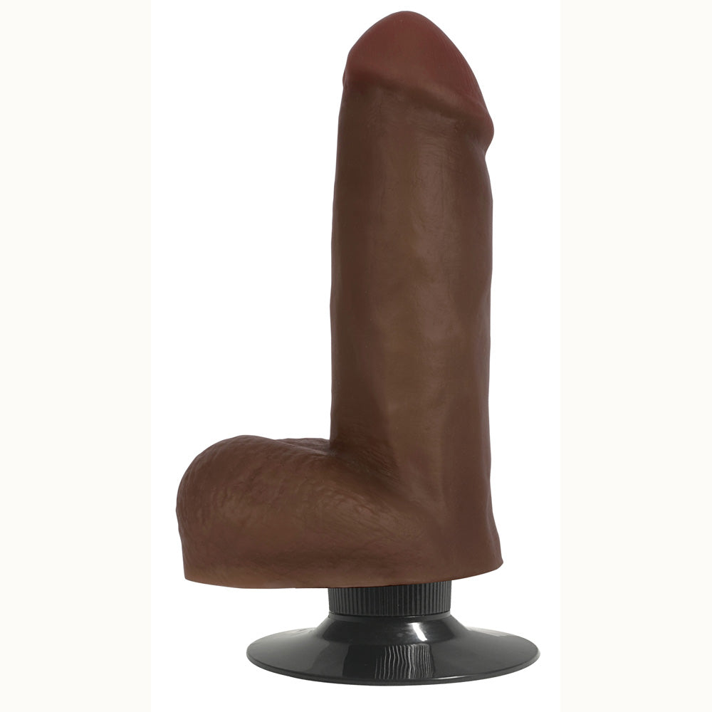 Jock 6 inch Vibrating Dong With Balls Chocolate side view showcasing realistic design and sturdy suction cup base.