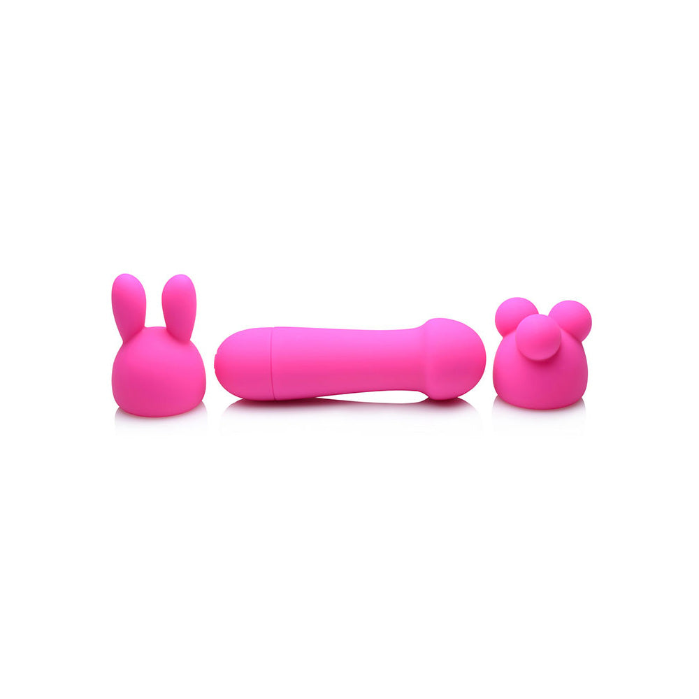 Gossip Mini Wand with Two Attachments Magenta in pink with bunny and bear attachments.