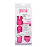 Gossip Mini Wand with Two Attachments Magenta packaging featuring silicone design and various attachments.