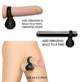 Jock 28x Vibrating Silicone Balls Large Black adds vibration to dildos and can be used as a c-ring for enhanced stimulation.