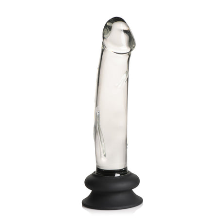 Pleasure Crystals 7.6 inch Glass Dildo Silicone Base Clear features crystal-clear glass with a smooth sculpted profile.