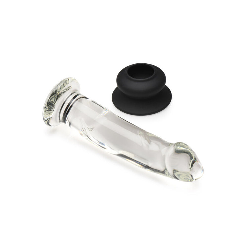Pleasure Crystals 7.6 inch Glass Dildo Silicone Base Clear with detailed design and smooth profile.