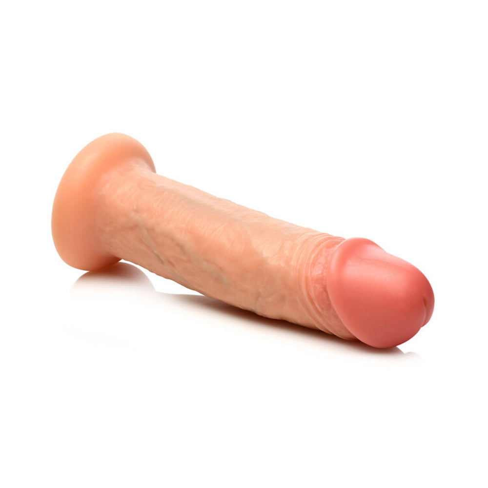 Jock 8 Inch Vibrating Realistic Skin Silicone Dildo Light with realistic design and texture, perfect for solo or shared use.