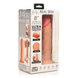 Jock 8 Inch Vibrating Realistic Skin Silicone Dildo Light packaging featuring lifelike design and powerful vibration features.