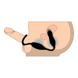 Illustration of Jock Hyper Thrusting and Vibrating Anal Plug with C-Ring demonstrating its design and stimulation areas.