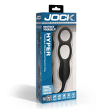 Jock Hyper Thrusting and Vibrating Anal Plug with C-Ring in packaging for dual stimulation and thrusting sensations.