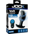Jock Electro Volt E-stim Curved Prostate Plug Black packaging showcasing the product and remote for enhanced stimulation.