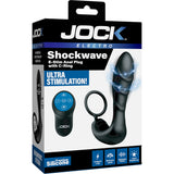 Jock Electro Shockwave E-stim Anal Plug With C-ring packaging showcasing the product and wireless remote.