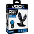 Jock Electro Power Pulse E-stim Anchor Anal Plug Black packaging with remote for enhanced anal stimulation.