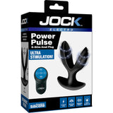 Jock Electro Power Pulse E-stim Anchor Anal Plug Black packaging with remote for enhanced anal stimulation.