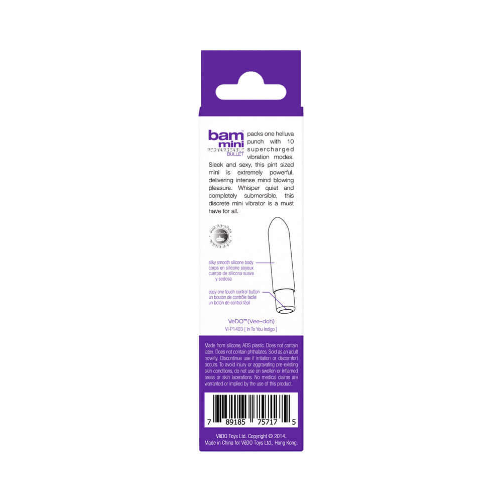 VeDO Bam Mini Rechargeable Bullet Vibe - Indigo