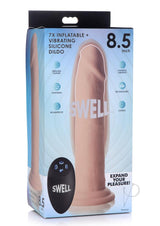 Swell 7X Inflatable & Vibrating Dildo with Remote 8.5 inch packaging featuring features and expansion message.