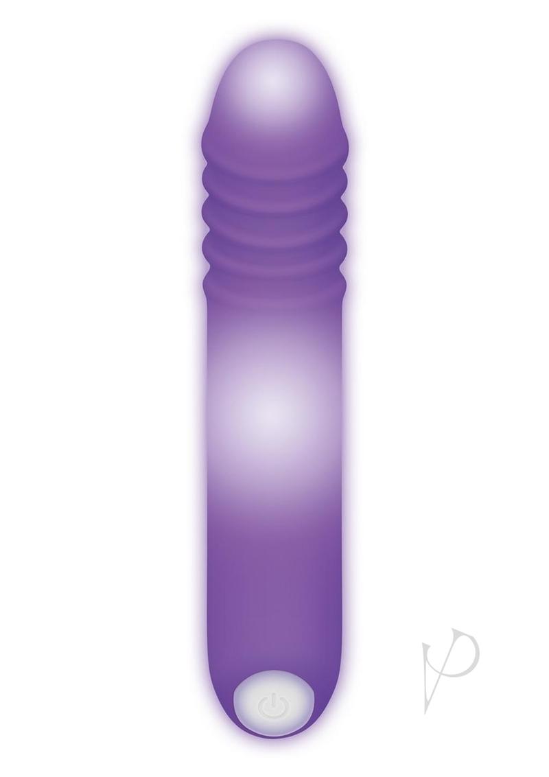 The G Rave Silicone G-Spot Light-Up Vibrator Purple with ribbed design for enhanced pleasure.