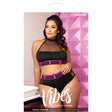 Pussy Power Halter Top & Booty Short Queen displayed on a packaging with a model wearing the set in queen size.