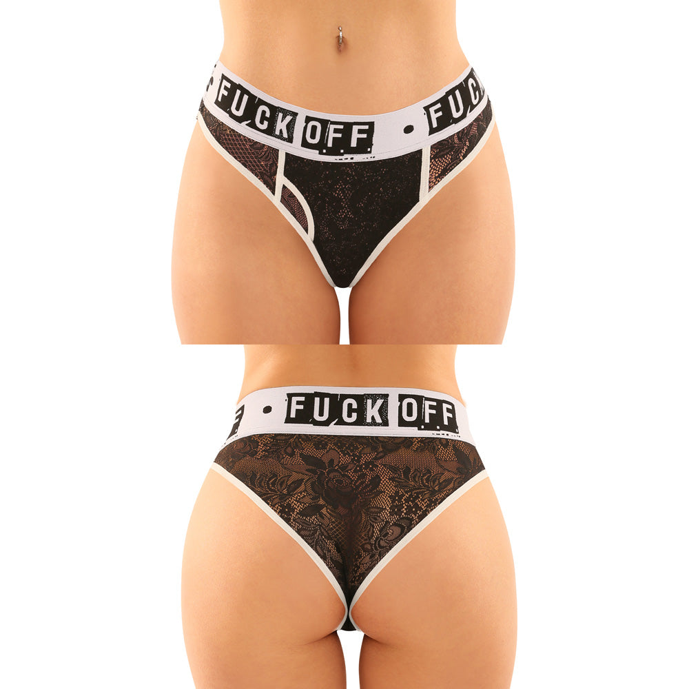 Fantasy Lingerie Fuck Off Buddy Pack Panty Set S M featuring lace thong and boyfriend brief with bold waistband.