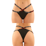 Fantasy Lingerie Fuck Off Buddy Pack 2 Piece Panty Set showing front and back views of cutout lace panty with bold elastic detailing.