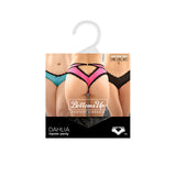 Dahlia Cheeky Hipster Panty Black Queen Size displayed with colorful alternatives in a lingerie packaging.
