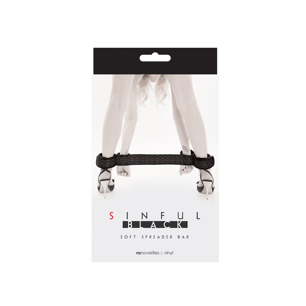 Sinful Soft Spreader Bar Black packaging showcasing comfort and control for restraint play.