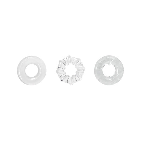 Renegade Dyno Rings 3 Pack Clear featuring three flexible and durable TPE rings in various designs.