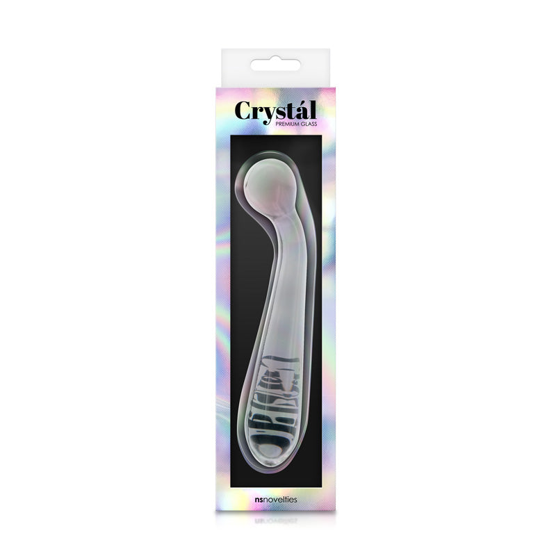 NS Novelties Crystal Glass G Spot Wand Clear displayed in elegant packaging, showcasing its smooth design for targeted pleasure.