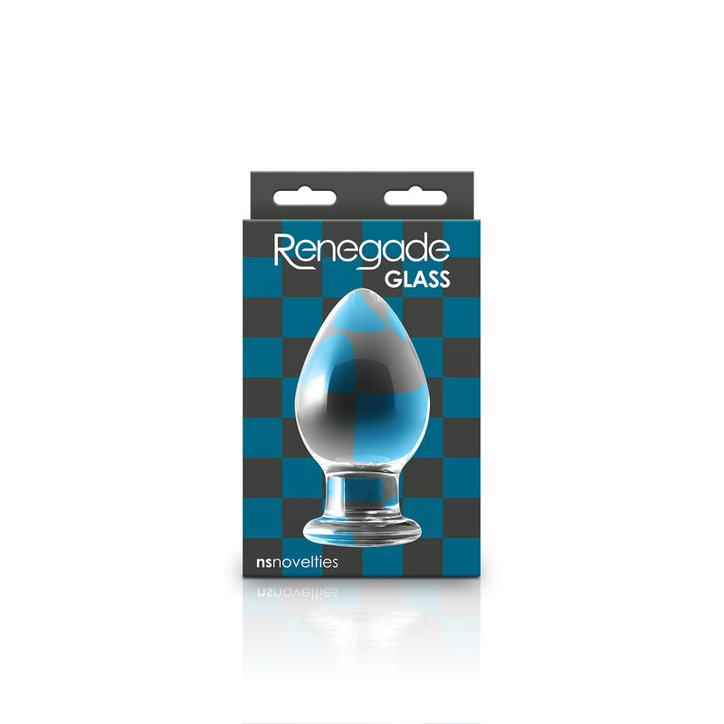 Renegade Glass Knight Anal Plug Clear packaging showcasing the elegant design, perfect for adventurous anal play.