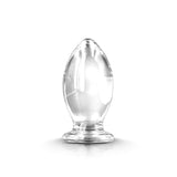 NS Novelties Renegade Bishop Glass Anal Plug Clear featuring a crystal-clear design and body-safe borosilicate glass.