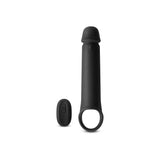 Renegade Brute Vibrating Penis Extension Black with remote control, designed for added length and stimulation.