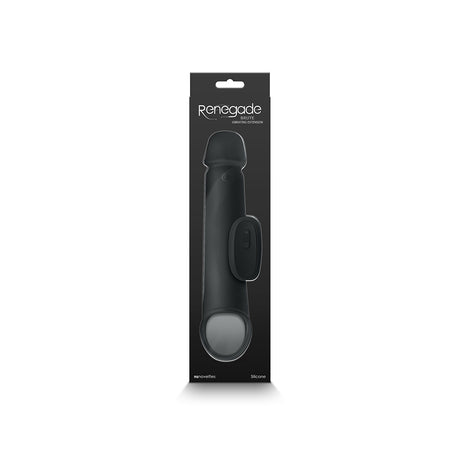 Renegade Brute Vibrating Penis Extension Black packaging showcasing its sleek design and features.