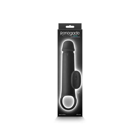Renegade Brute Vibrating Penis Extension Black packaging showcasing its design and features.