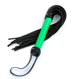 NS Novelties Electra Flogger Green with a vibrant handle and black tails for sensation play and bondage.