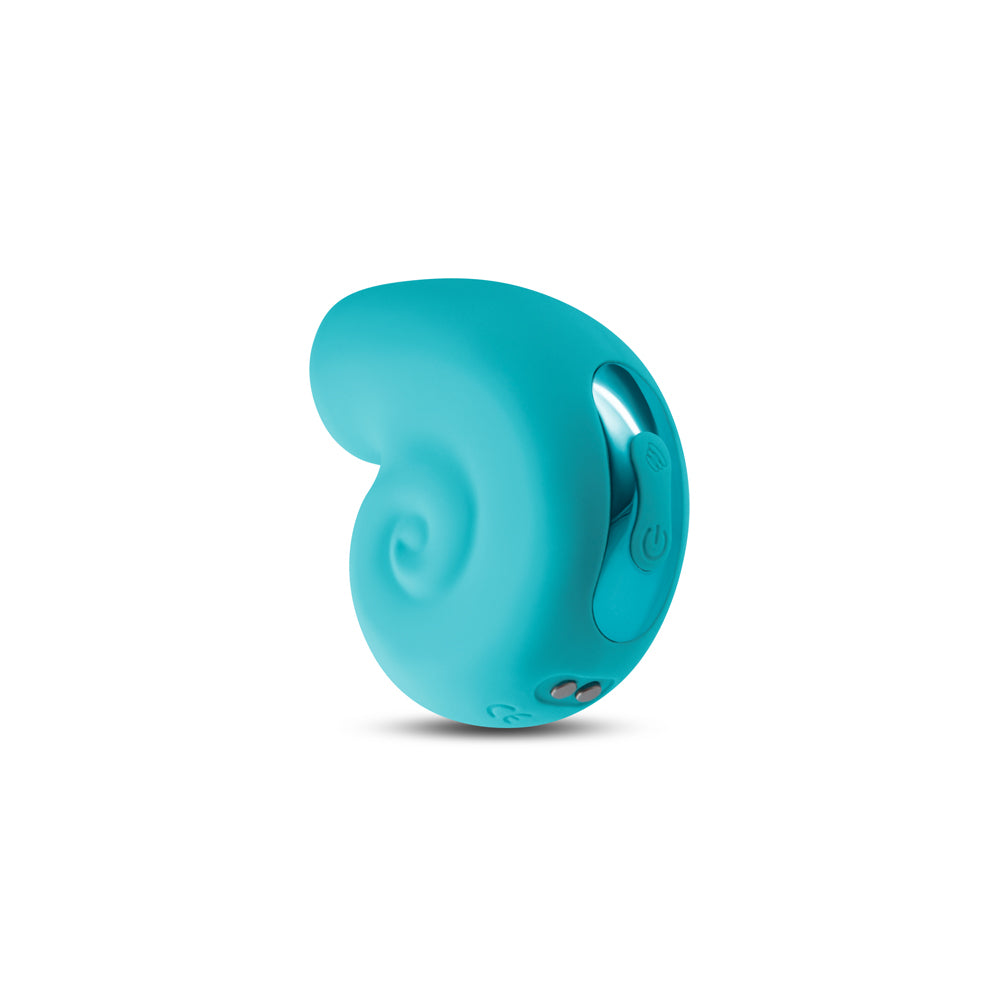 Revel Starlet Snail Air Suction Massager Teal side view showcasing its stylish design and control button.