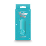Sugar Pop Harmony Rechargeable Mini Vibrator Teal in packaging, showcasing its sleek design and vibrant color.