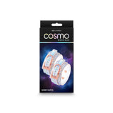 Cosmo Bondage Wrist Cuffs Rainbow packaging featuring holographic wrist cuffs by ns novelties.