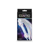 Cosmo Holographic Bondage Flogger Rainbow packaging showcasing the rainbow-colored flogger design.