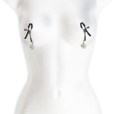 Bound Nipple Clamps G4 Gunmetal on a mannequin, showcasing adjustable pressure for erotic nipple play.