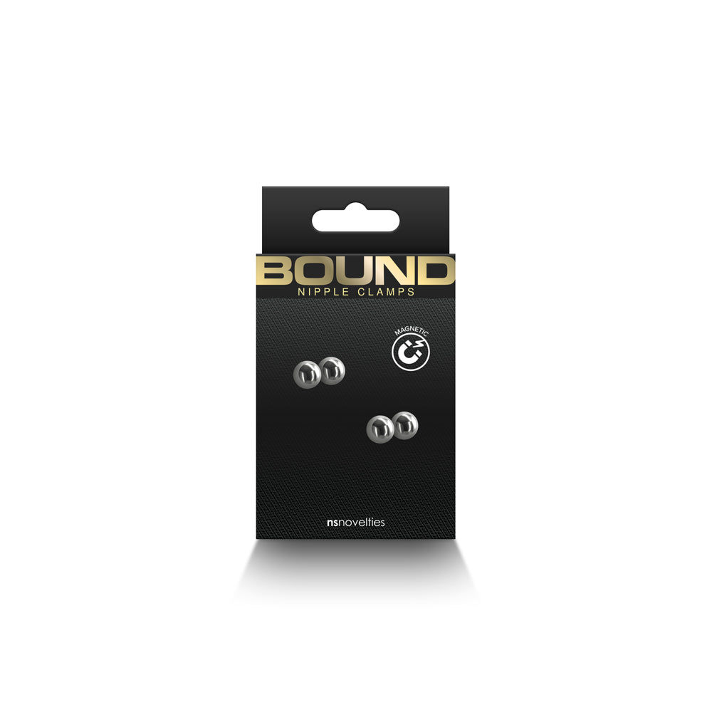 Bound Nipple Clamps M1 Gunmetal packaging featuring sleek design and nickel-free materials.
