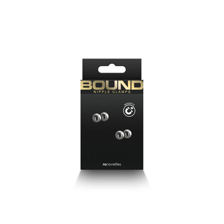 Bound Nipple Clamps M1 Gunmetal packaging featuring sleek design and nickel-free materials.