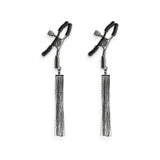 Bound Nipple Clamps D2 Gunmetal with tassels for sensual nipple play, adjustable for different intensity levels.