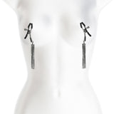 Bound Nipple Clamps D2 Gunmetal on a mannequin, showcasing adjustable intensity for nipple play.