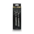 Bound Nipple Clamps D2 Gunmetal packaging showcasing nipple clamps with tassels for sensual play.