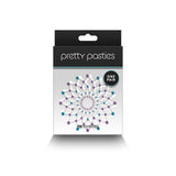 Pretty Pasties Charm Ii Blue Nipple Covers packaging design by NS Novelties featuring playful color accents.