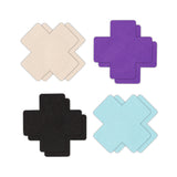 Pretty Pasties Cross I Assorted 4 Pair featuring various colored adhesive nipple covers in cross shapes.